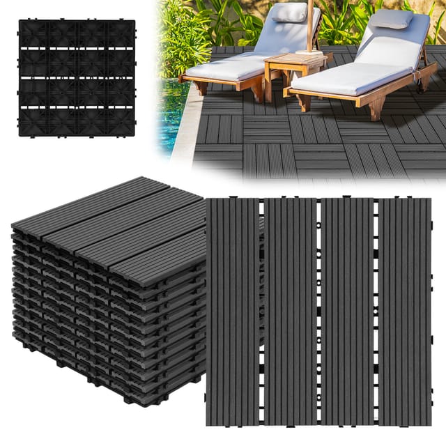 Jiubiaz Terrassenfliesen 4m² Holzfliesen Für Terrasse Balkon Terrassenfliesen Holz Fliesen Mit Klicksystem 30x30 Cm 44 Stück Anthrazit