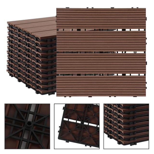 Jiubiaz Terrassenfliesen 9m² Holzfliesen Für Terrasse Balkon Terrassenfliesen Holz Fliesen Mit Klicksystem 30x30 Cm 99 Stück Braun