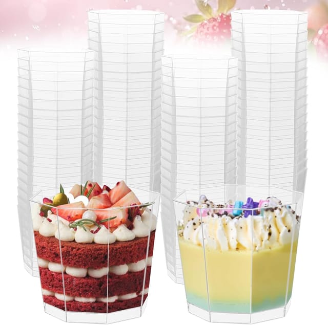Jssevn-set Mit 50 Transparenten, Achteckigen Dessertbechern Aus Kunststoff (160 Ml/5 Oz) Mit 100 Löffeln – Wiederverwendbare Dessertbehälter Für Mousse Und Pudding