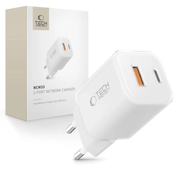 Tech-protect Ncm33w 2-port Pd33w/qc3.0 Wandladegerät – Weiß