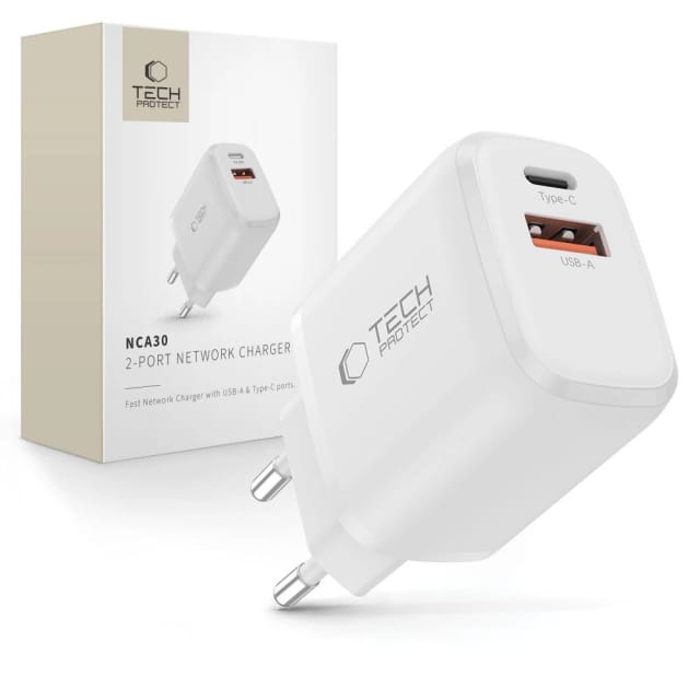 Tech-protect Nca30 Pd 30w Qc3.0 Usb-a / Usb-c Wandladegerät – Weiß