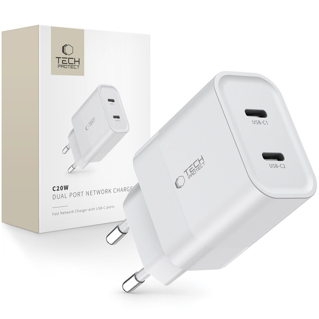 Tech-protect C20w 2-port-netzwerkladegerät Pd20w Weiß