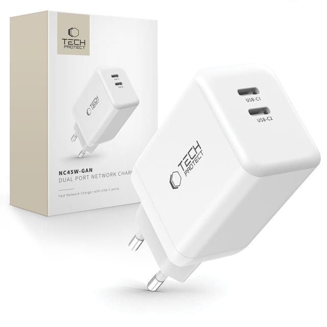 Tech-protect Nc45w-gan 2-port-netzwerkladegerät Pd45w Weiß