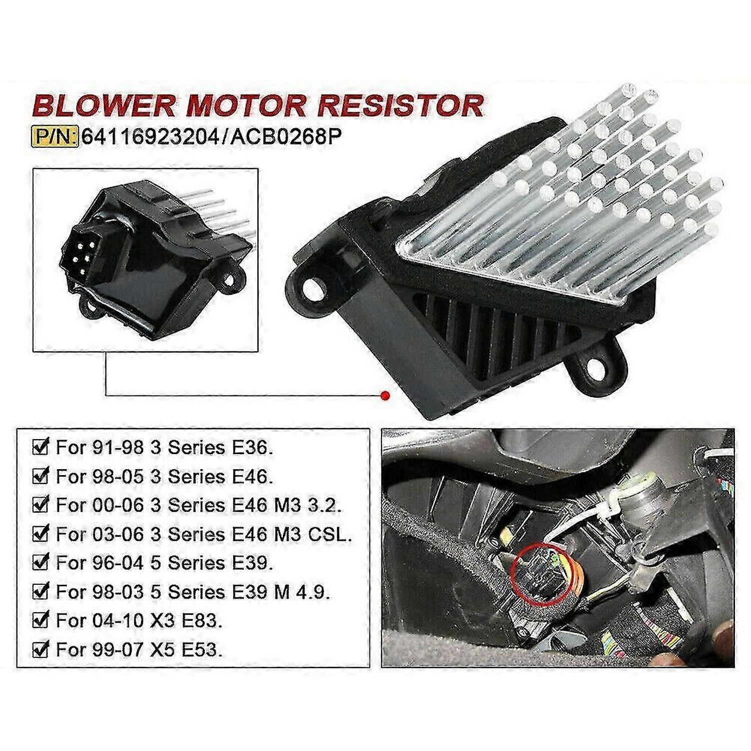 Heizgebläsemotorwiderstand Für Bmw E46 E39 X5 X3 1997-2006 64116923204 64116929486 64118385549
