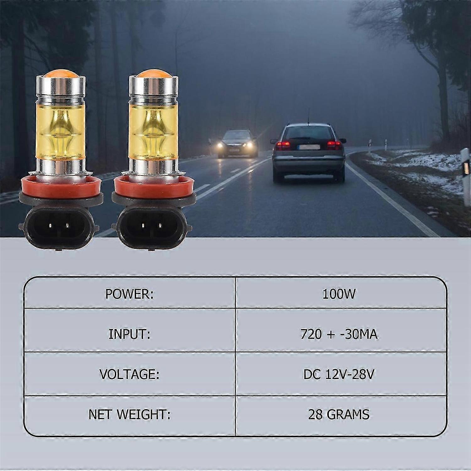 2 X Hochleistungs-led-scheinwerfer 100w H8 H11 Gelb Nebelscheinwerfer 2828 20led Scheinwerferlampe