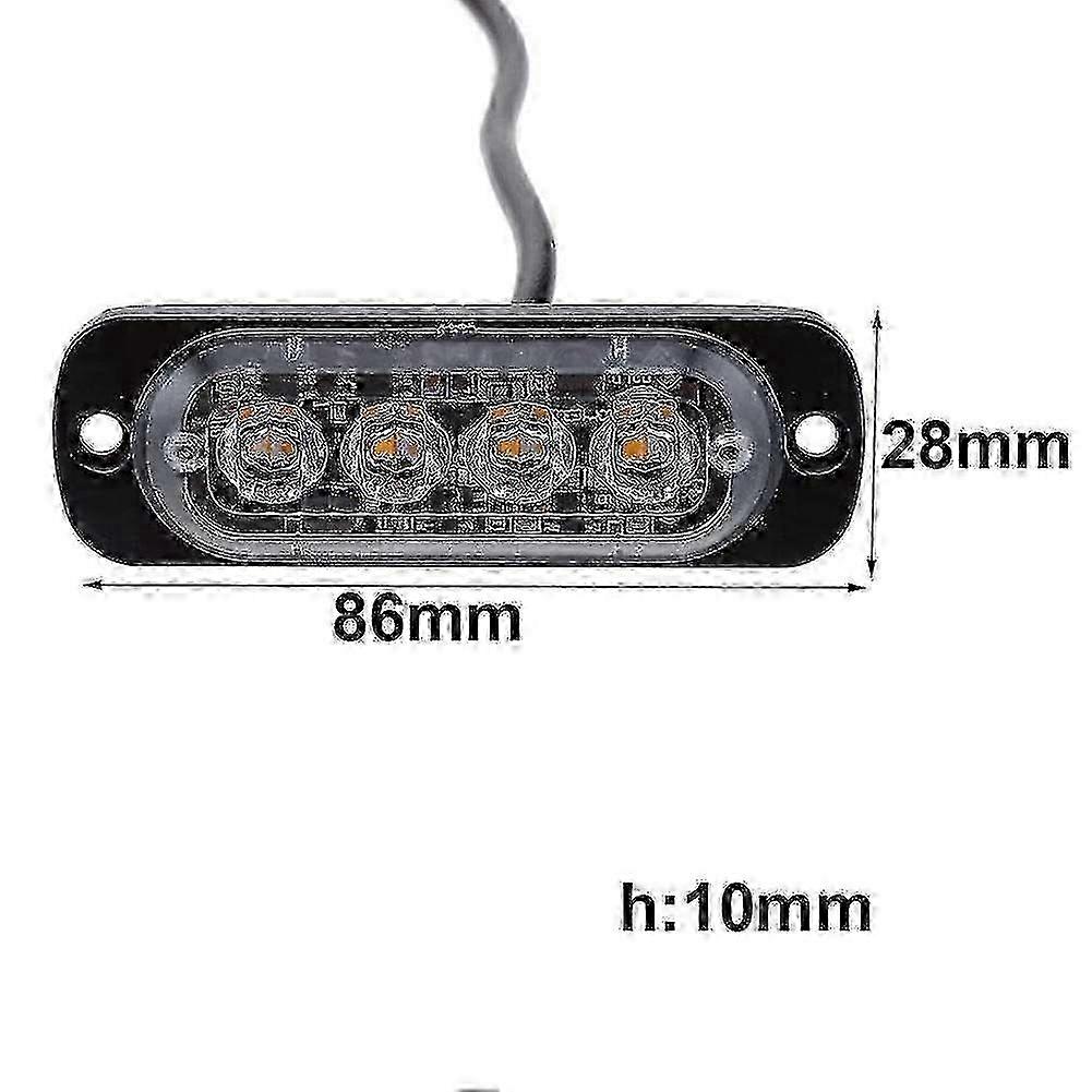 4 Stück Ultradünne 4-led-notfallblitzleuchten, Gelbe Warnblinker, Universell Für Pkw, Lkw, 12-24vp20 Szrh