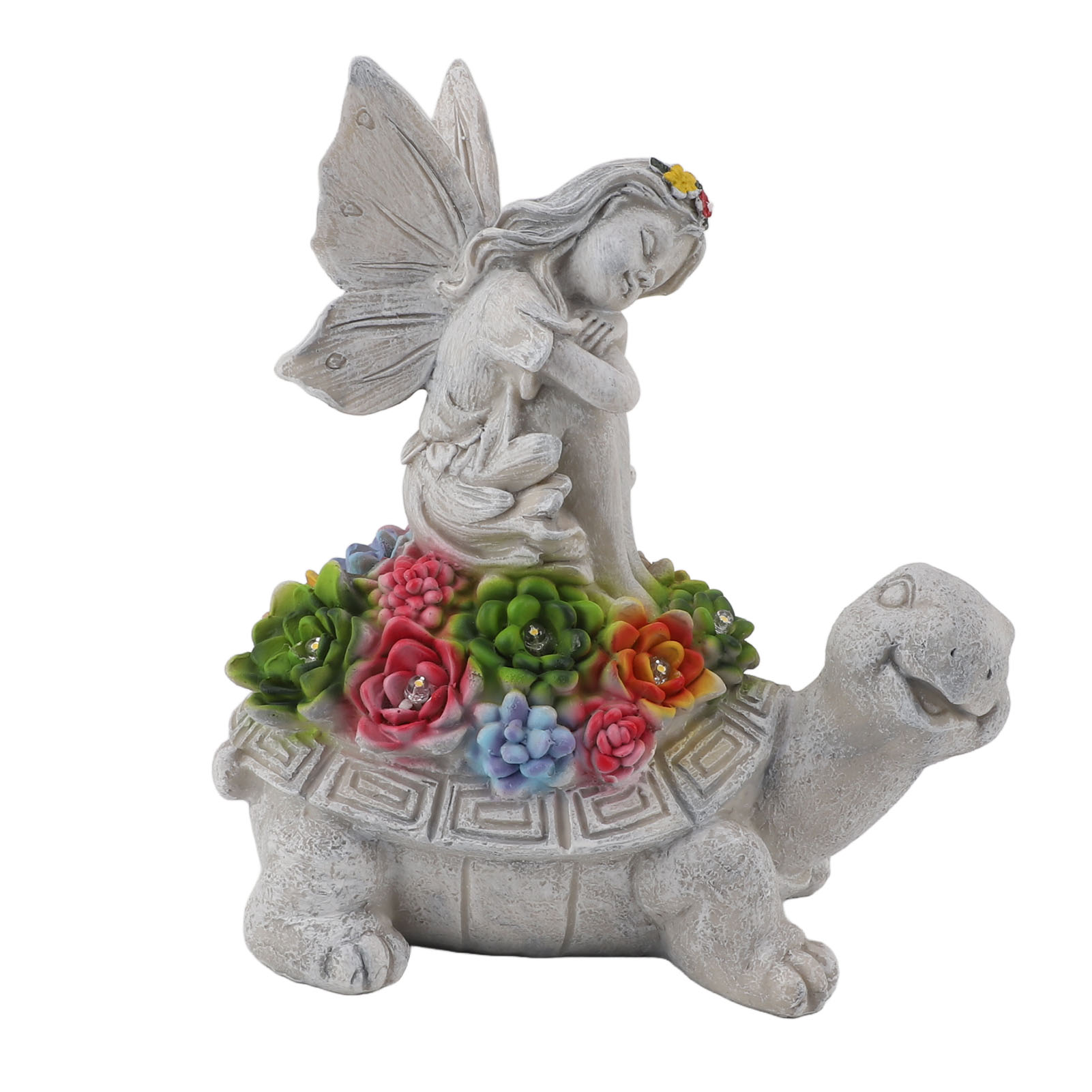 Solarbetriebene Gartenfigur Einer Schildkröte Und Eines Engels Aus Kunstharz Mit Warmweißer Led-beleuchtung, Freistehende Außendekoration Für Terrasse Und Rasen