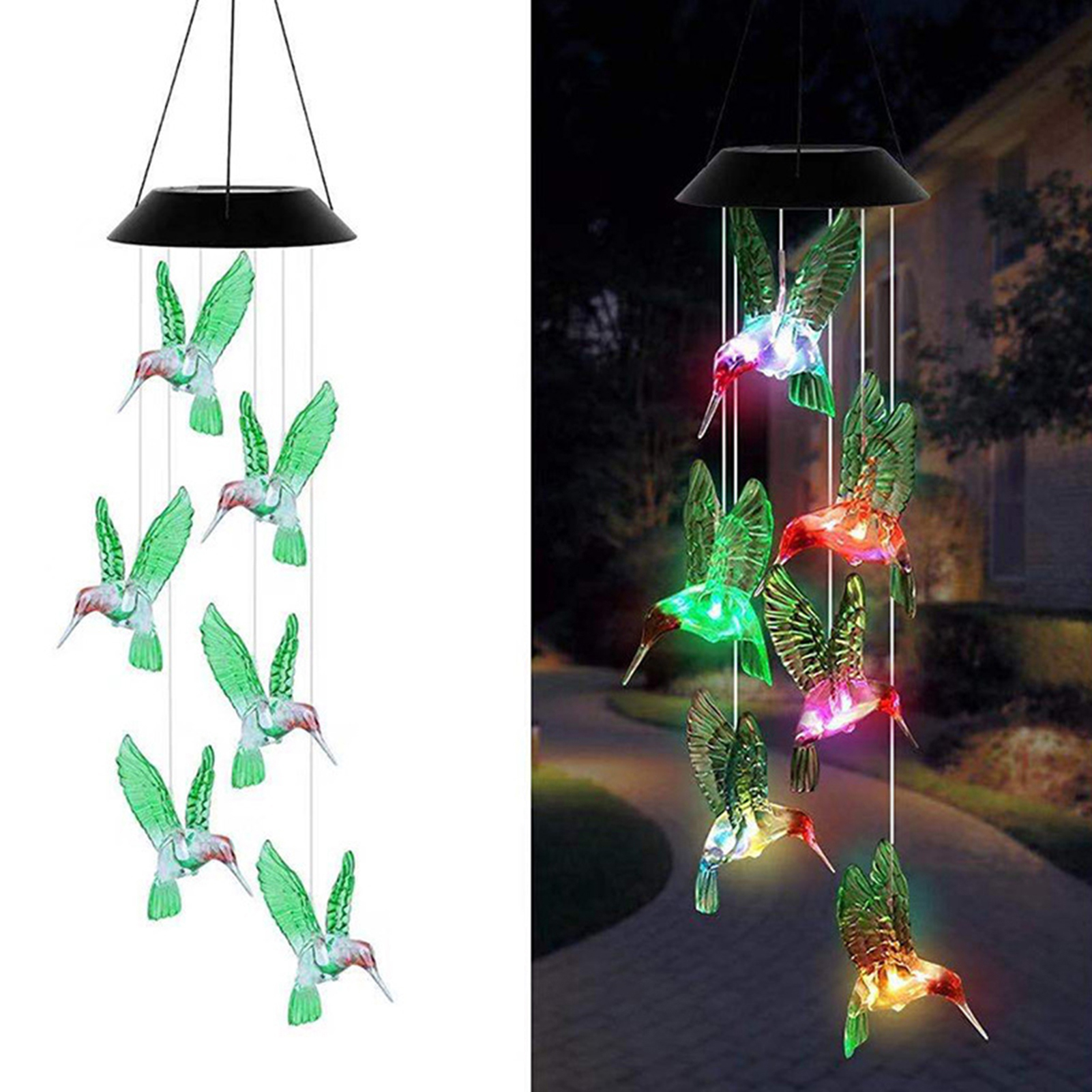 Solarbetriebene Lichterkette Mit Kolibri-motiv, Farbenfrohe Led-garten- Und Terrassendekoration Mit Beruhigendem Klang, Wetterfest, Kabellos