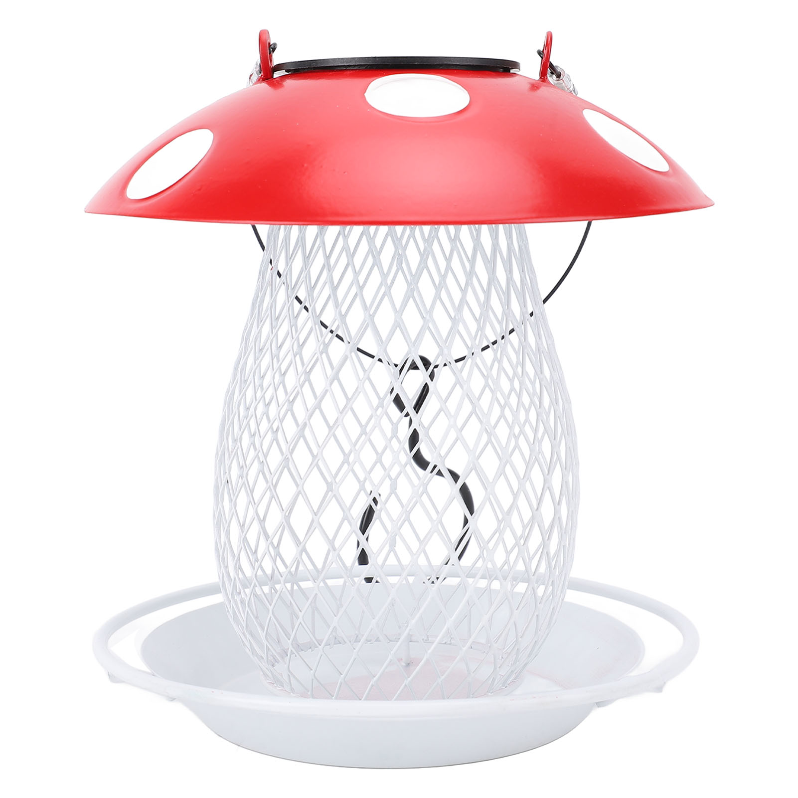Solarbetriebenes Pilz-vogelfutterhaus, Rustikales Eisendesign, 19 X 19 X 23 Cm, Integrierte Led-beleuchtung, 1,6 Kg Fassungsvermögen, Garten/balkon