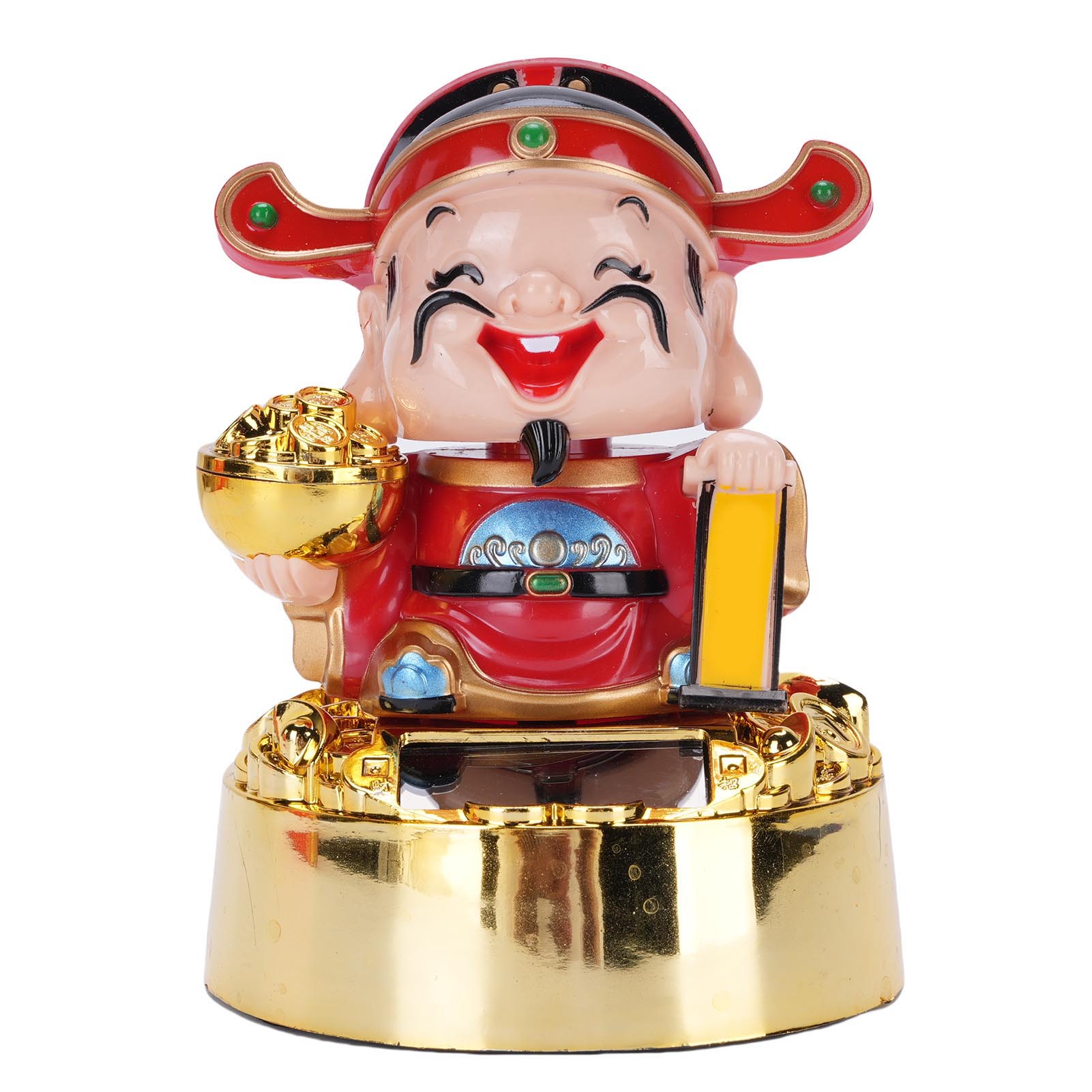 Cai Shen Solarstatue – Toivize – 8,5 X 11 Cm – Automatisches Nicken, Glücksbringer Für Auto Und Inneneinrichtung Aus Kunststoff