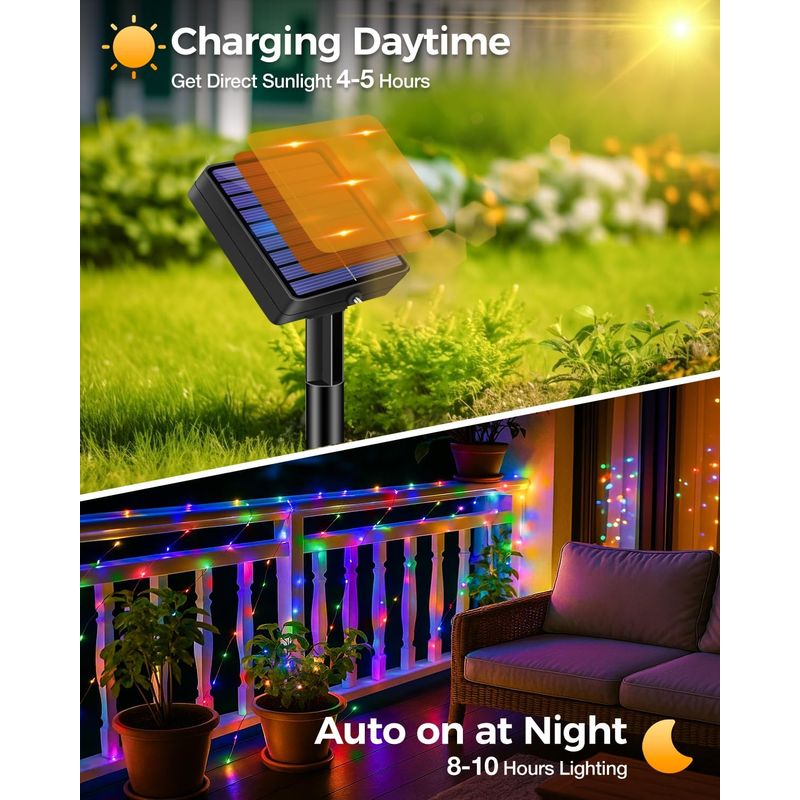 2er-set Solar-lichterketten Für Den Außenbereich, 5 + 2 M, 50 Leds, 8 Modi, Ip65 Wasserdicht, Mit Memory-funktion, Für Zaun, Garten, Balkon, Mehrfarbig