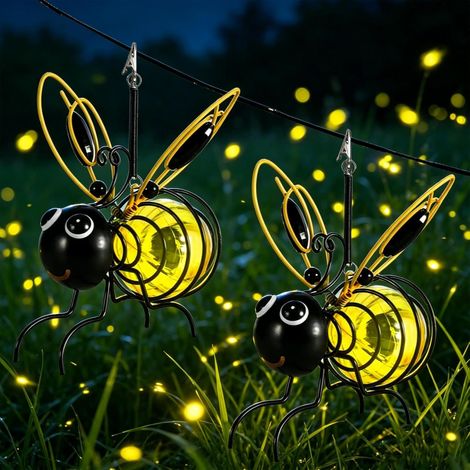 Solar-gartenleuchten Für Den Außenbereich, 2-teiliges Set Hängender Solarleuchten In Bienenform, Bienenförmige Solar-hängelampe, Außendekoration, Dekorative Solar-außenleuchte, Für Zaun Und Terrasse