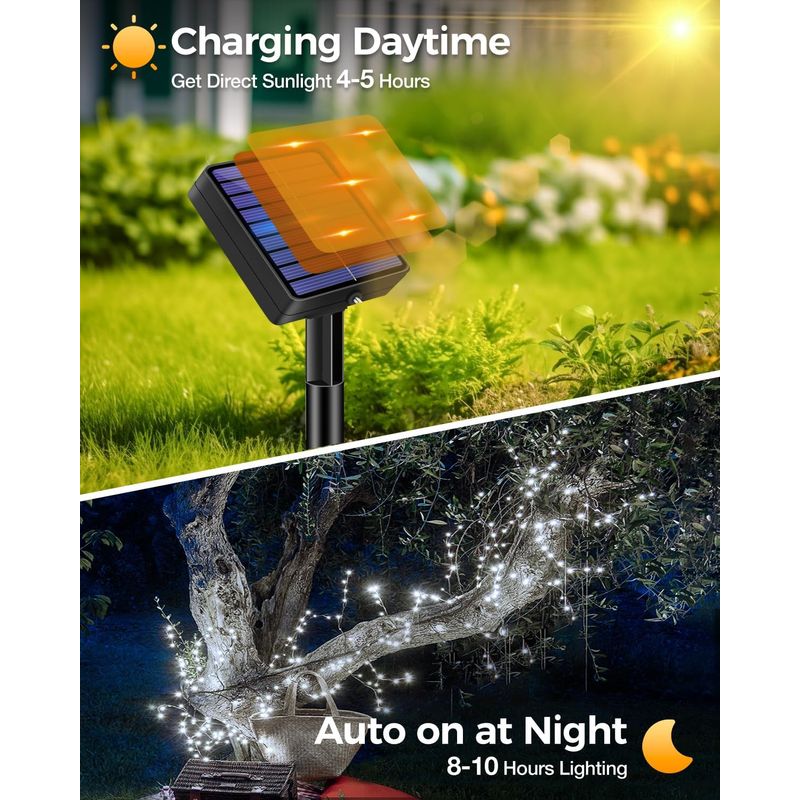 2er-set Solar-lichterketten Für Den Außenbereich, 5 + 2 M, 50 Leds, 8 Modi, Ip65 Wasserdicht, Mit Timer, Für Zaun, Garten, Balkon, Kaltweiß