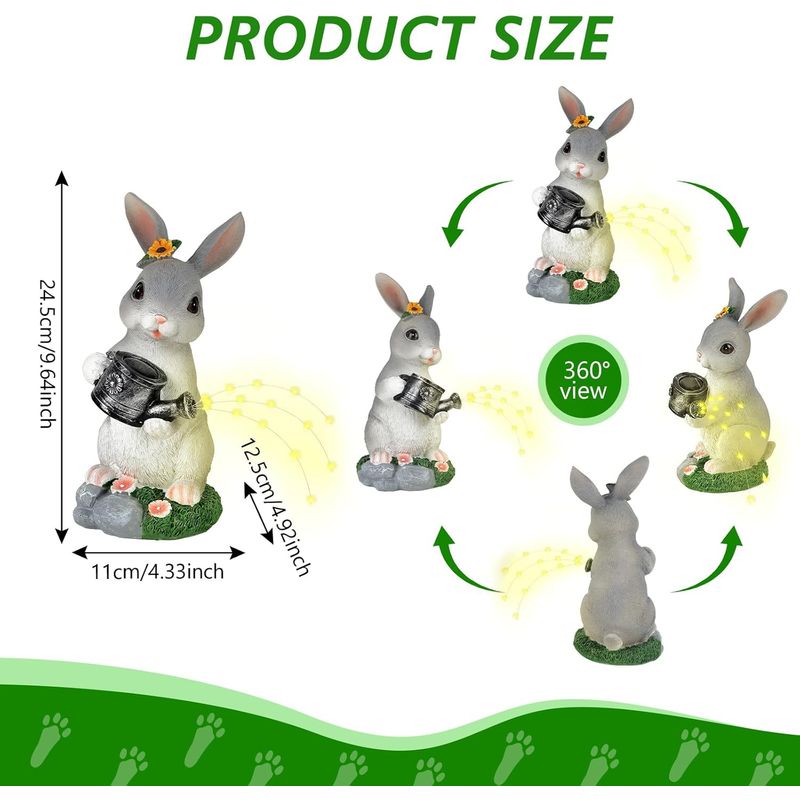 Solarbetriebene Hasenfigur Für Den Garten, Tierdekoration Mit Solarlicht, Hasenfigur Mit Gießkanne, Dekoration Für Drinnen Und Einzugsgeschenk