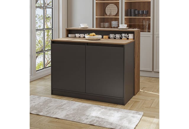 Roomart Cortado Kücheninsel 120 Cm Breit, Anthrazit-eiche