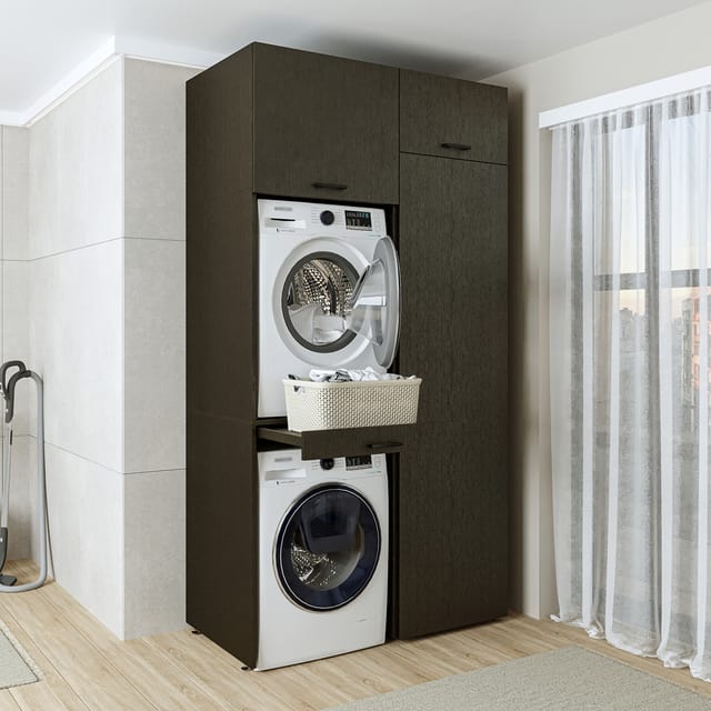 Roomart Duo-i Waschmaschinen-doppelschrank 127, Schwarz-eiche