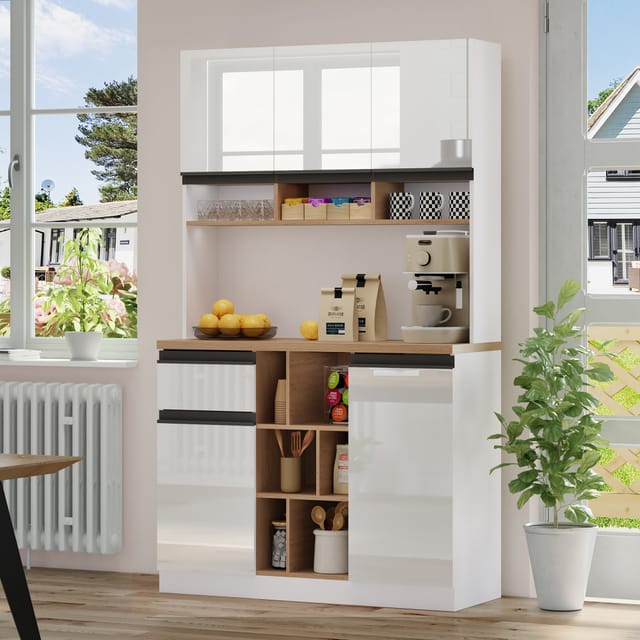 Weißer Hochschrank Küche, Moderner Küchenschrank Mit 1 Schublade & 2 Schränken & Regalböden, Kippsicherung, 105×45×185 Cm, Weiß