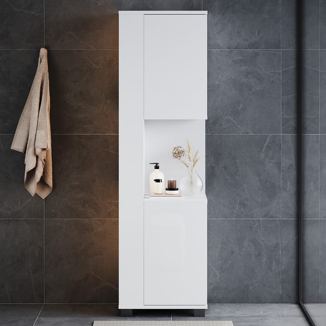 Sonni Badezimmerschrank Mit Touch-led-beleuchtung, Weißer Unterschrank Mit Zwei Rechts Öffnenden Türen Und Verstellbaren Einlegeböden, 138 X 40 X 30 Cm