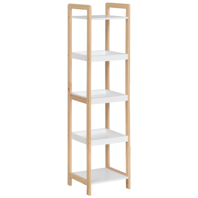 Badezimmerregal Aus Bambus, Standregal Mit 3 Körben Und 2 Ablagen, Maße: 32 X 30 X 130 Cm (l X B X H), Beige/weiß