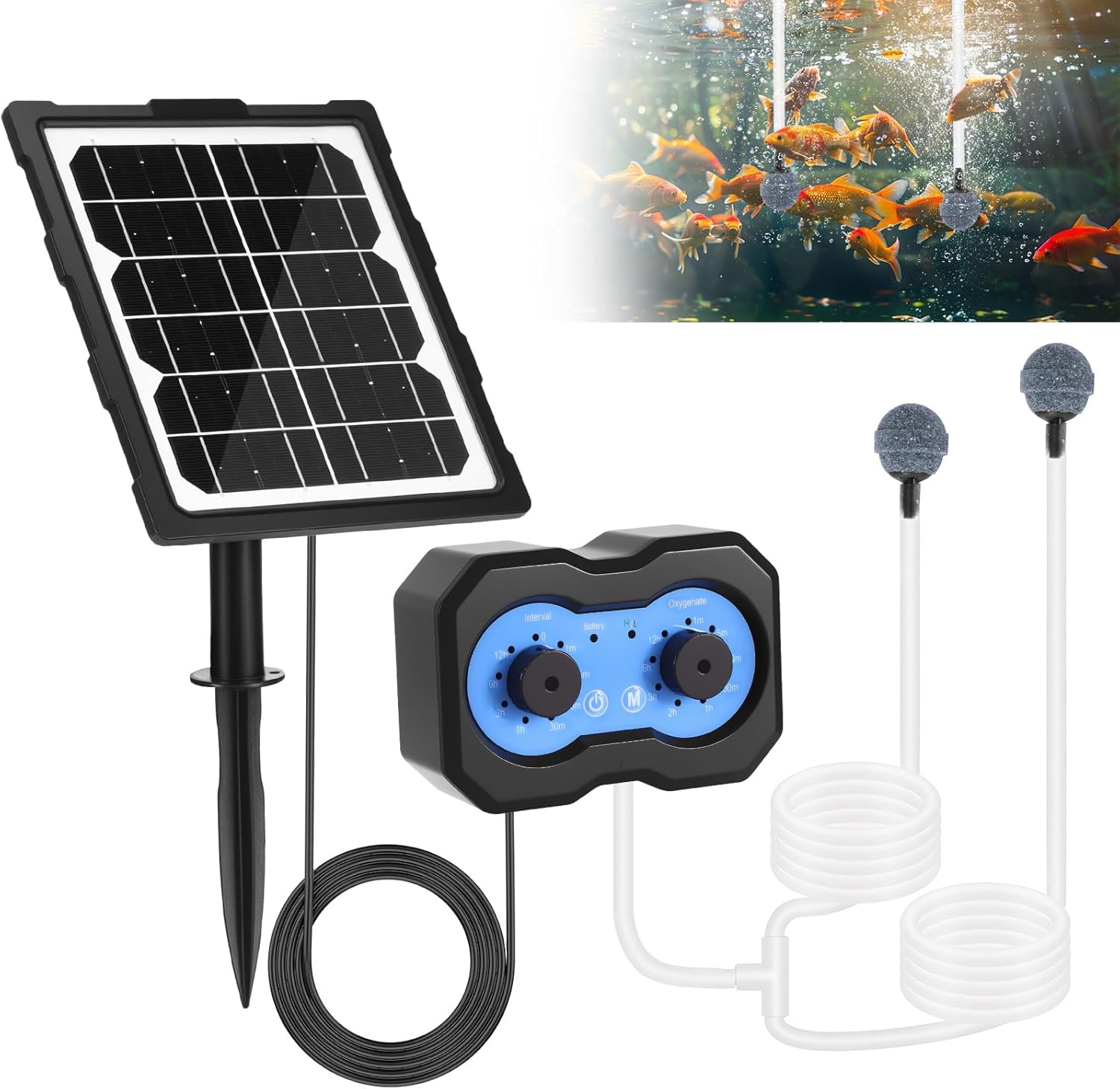 Solar-sauerstoffpumpe, 3 W, 2 Arbeitsmodi, Programmierte Solar-sauerstoffpumpe Mit 2200 Mah-akku, Leise Und Einstellbar, Aquarium-luftpumpe, Sauerstoffpumpe Für Teich, Garten