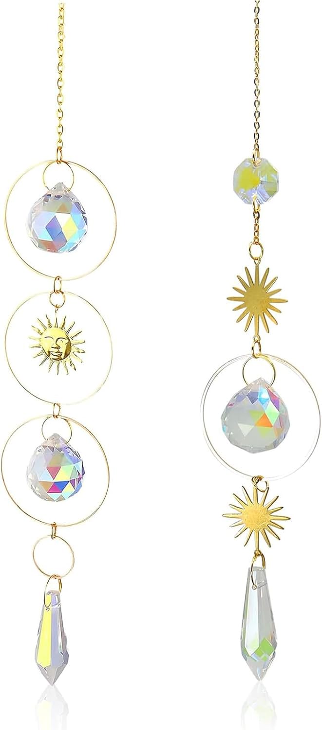 Sonnenfänger, 2 Stück, 40 Cm, Prismatische Glaskristall-glockenspiele, Kristallanhänger, Sonnenfänger, Fensterdekoration, Hängender Sonnenfänger Mit Regenbogen-anhänger Für Den Fenstergarten