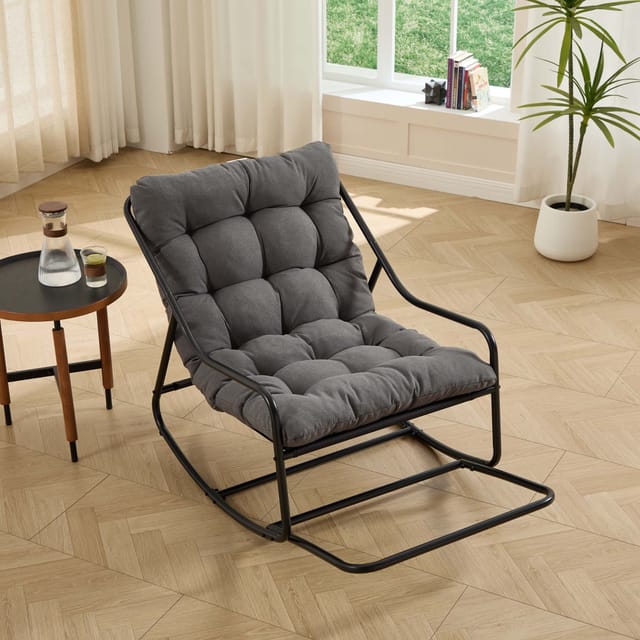 Outdoor-schaukelstuhl Schwarz/grau – Bequemer Sessel Mit Dickem Polster