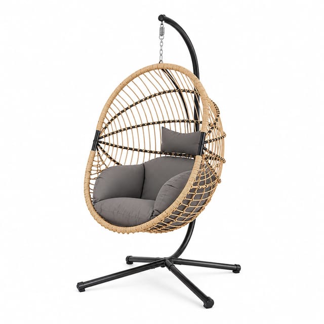 Hängesessel In Rattanoptik Mit Grauem Kissen Brasilia