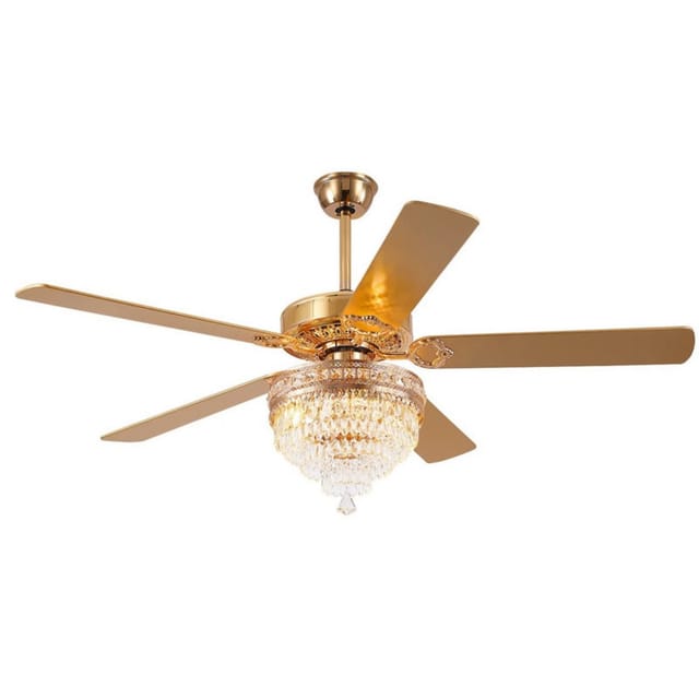 Kviflon Deckenventilator Mit Kristallleuchte Goldfarben 132 Cm Mit Fernbedienung Und Kristallleuchte