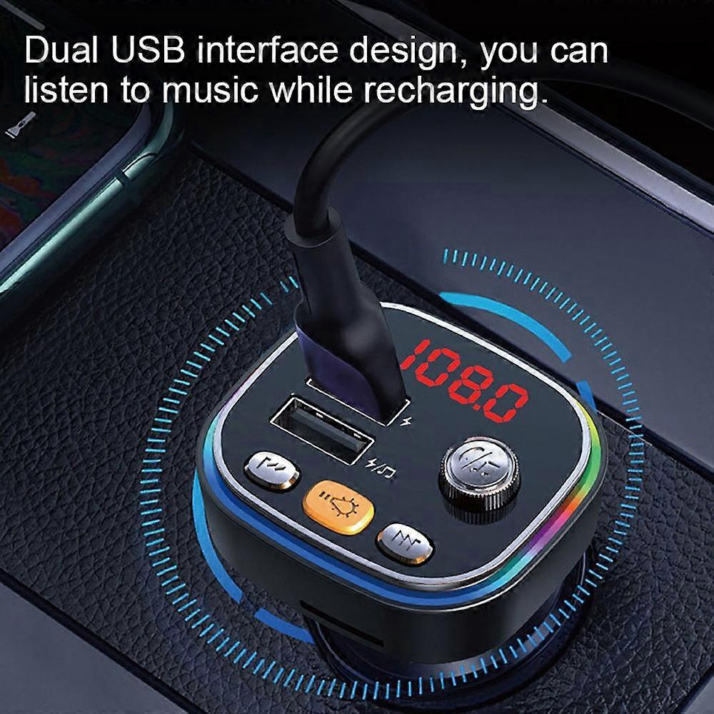 C20 Auto-fm-transmitter Mit Zwei Usb-anschlüssen, Bluetooth-mp3-player Und Farbiger Beleuchtung Für Die Autofahrt