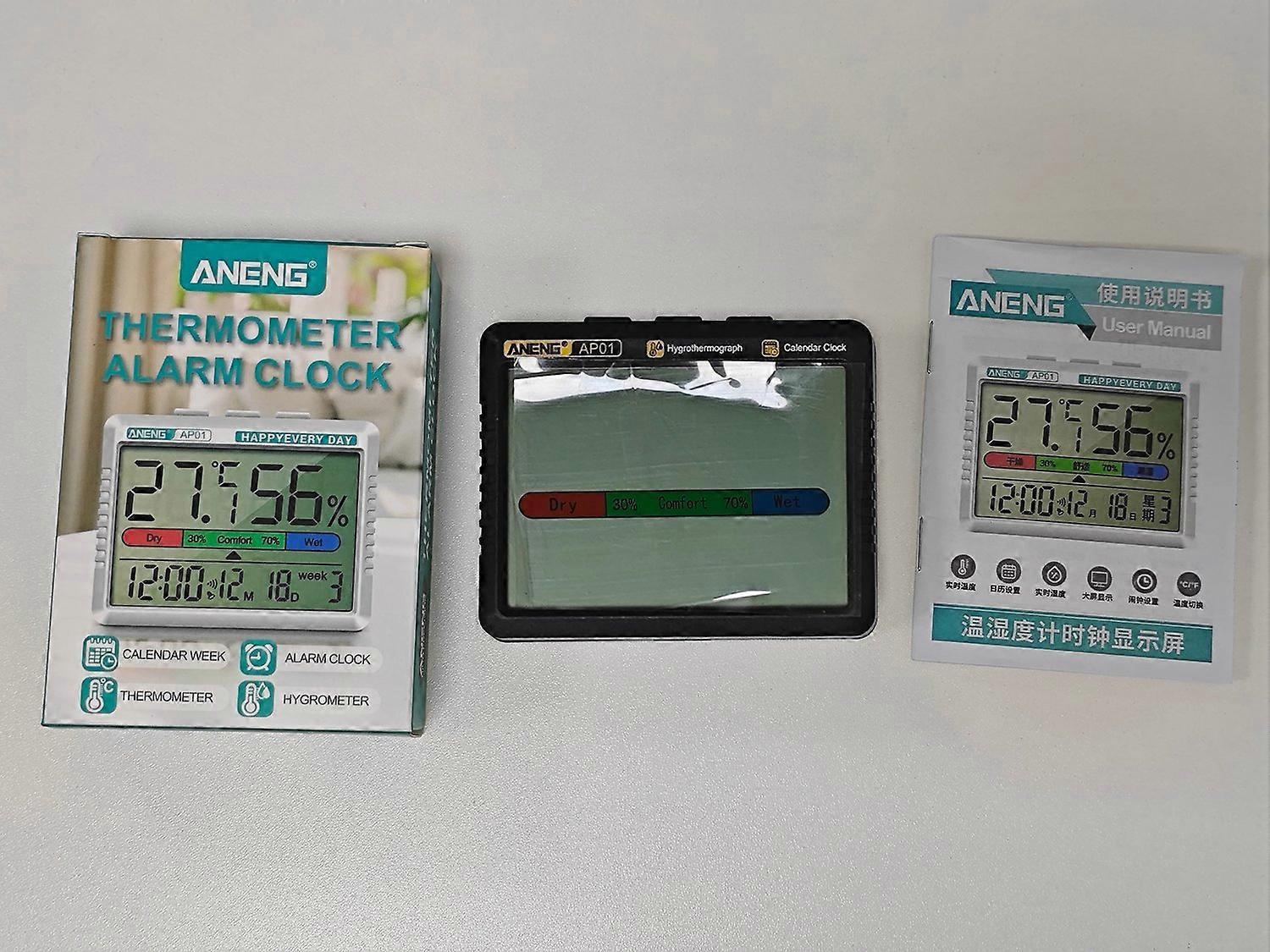 Multifunktions-thermometer Mit Hygrometer, Temperatur- Und Feuchtigkeitsmesser, Wecker, Kalenderfunktion Und Wochentagsfunktion