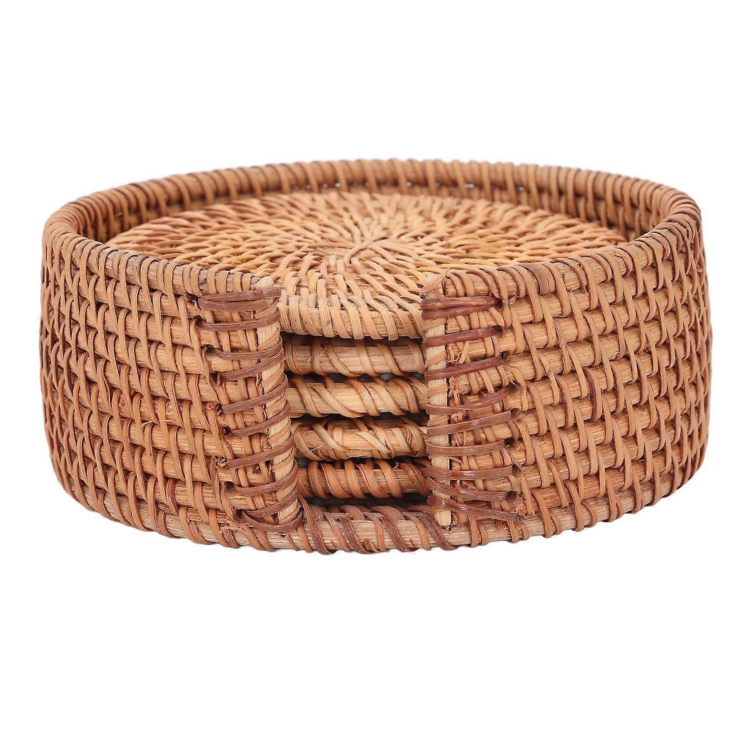 5er-set Handgewebte Rattan-untersetzer, 10 Cm, Elegantes Design, Multifunktional, Für Geschirr, Teller, Tassen, Als Isolierende Topfuntersetzer.