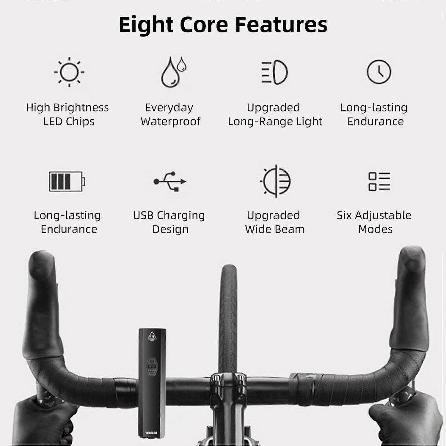 Wiederaufladbare, Wasserdichte Led-fahrradbeleuchtung Mit Frontlicht, Usb-c-ladefunktion, 6 Leuchtmodi Und Hoher Leuchtkraft Für Optimale Sichtbarkeit Bei Nacht