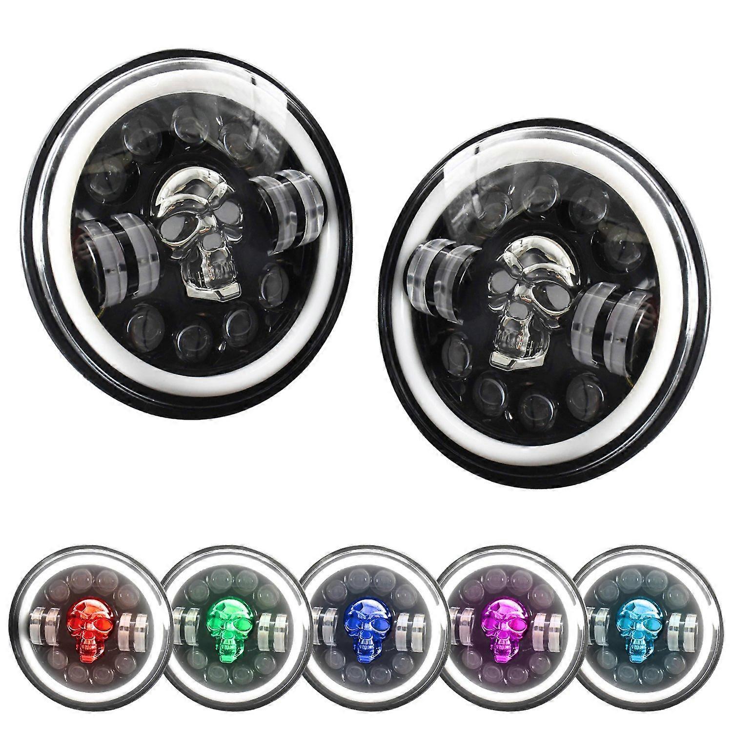 Stück 7 Zoll Runder Led-scheinwerfer Mit Totenkopfmuster, Fern-/abblendlicht, Blinker, Tagfahrlicht Und C