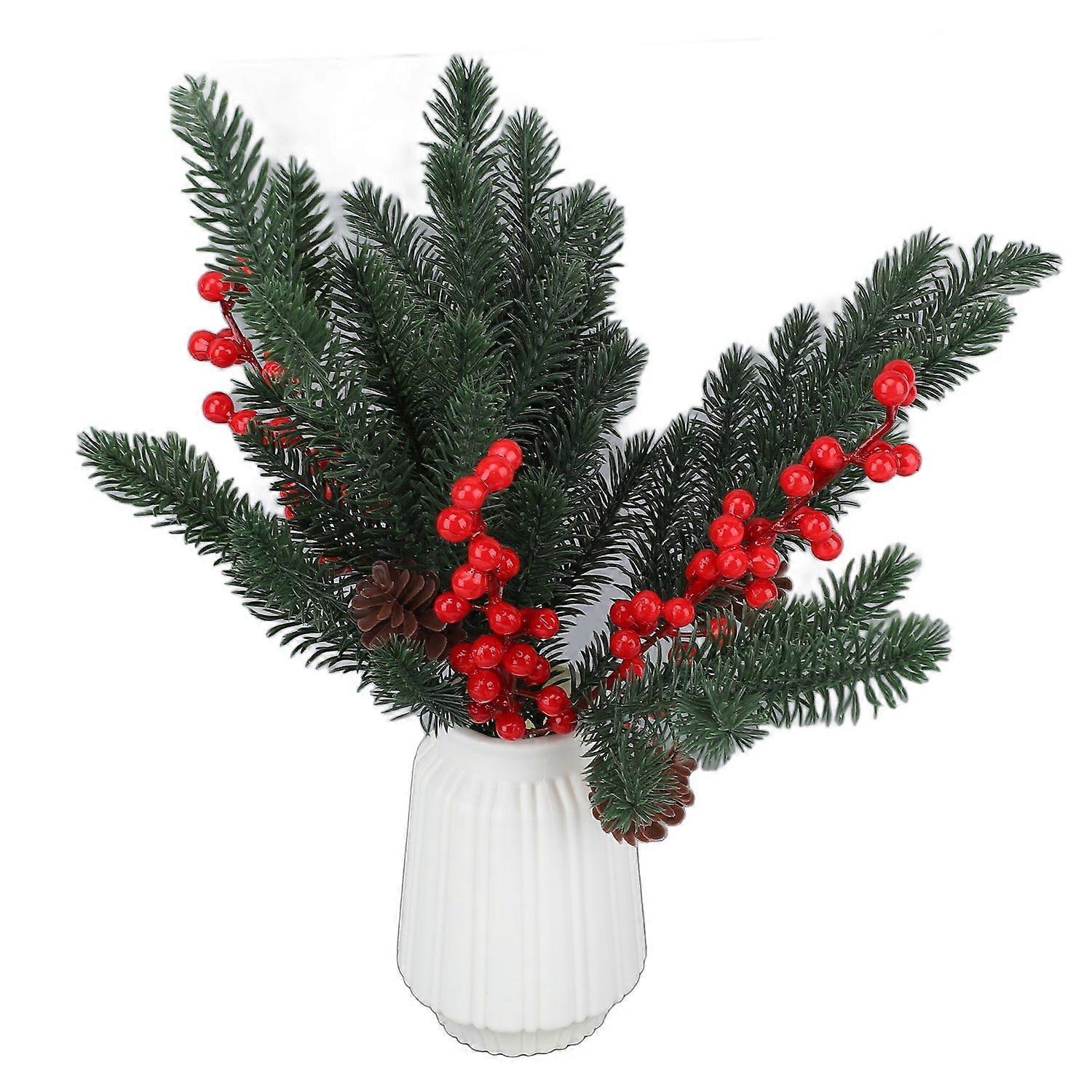 Künstliche Weihnachtszweige Mit Kiefernzweigen Und Roten Beerenstängeln – Weihnachtsdekoration Für Zuhause Und Schreibtisch