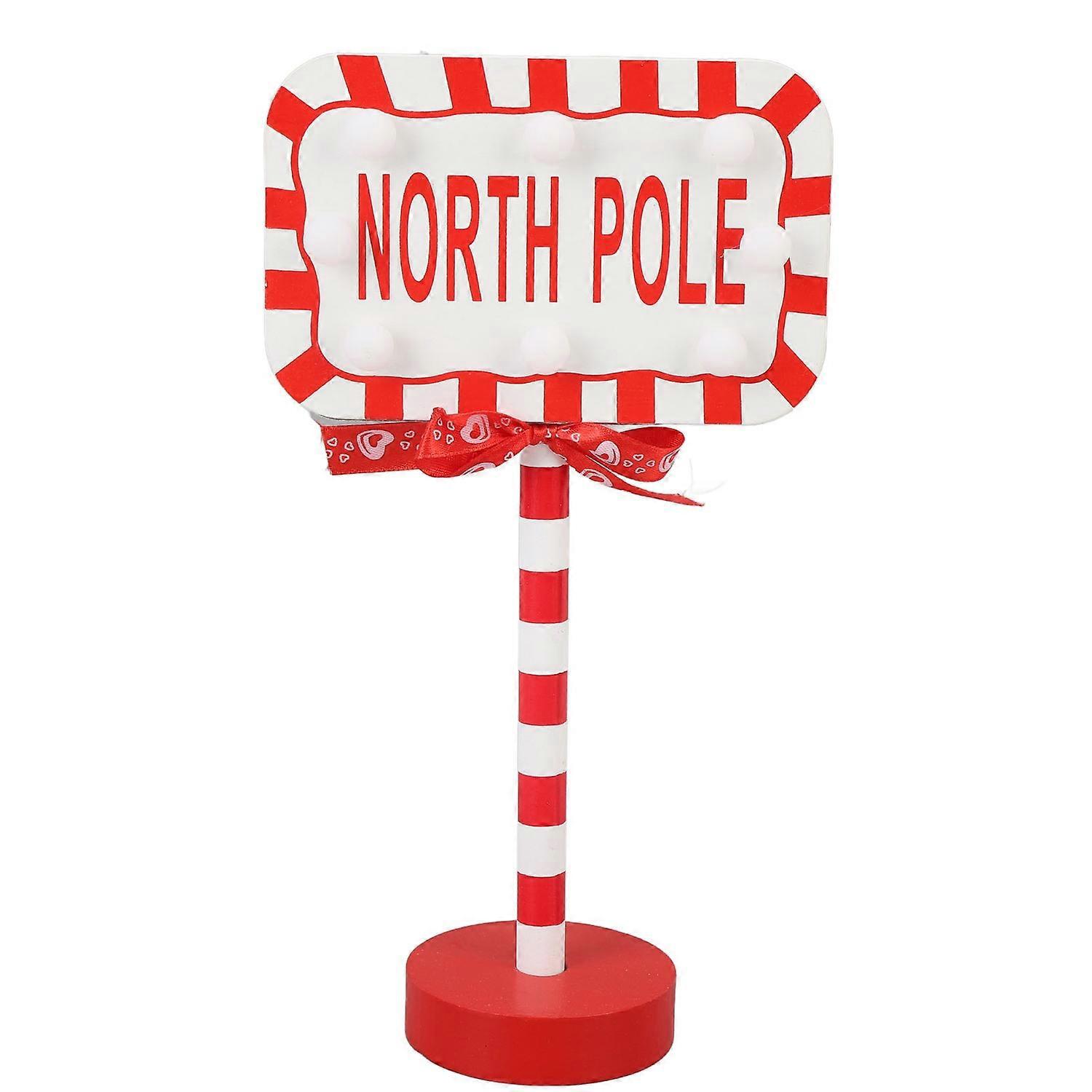 Weihnachts-led-straßenlaterne Mit Hölzernem Nordpol-schild, Batteriebetrieben, Tischleuchte Für Zuhause Und Büro