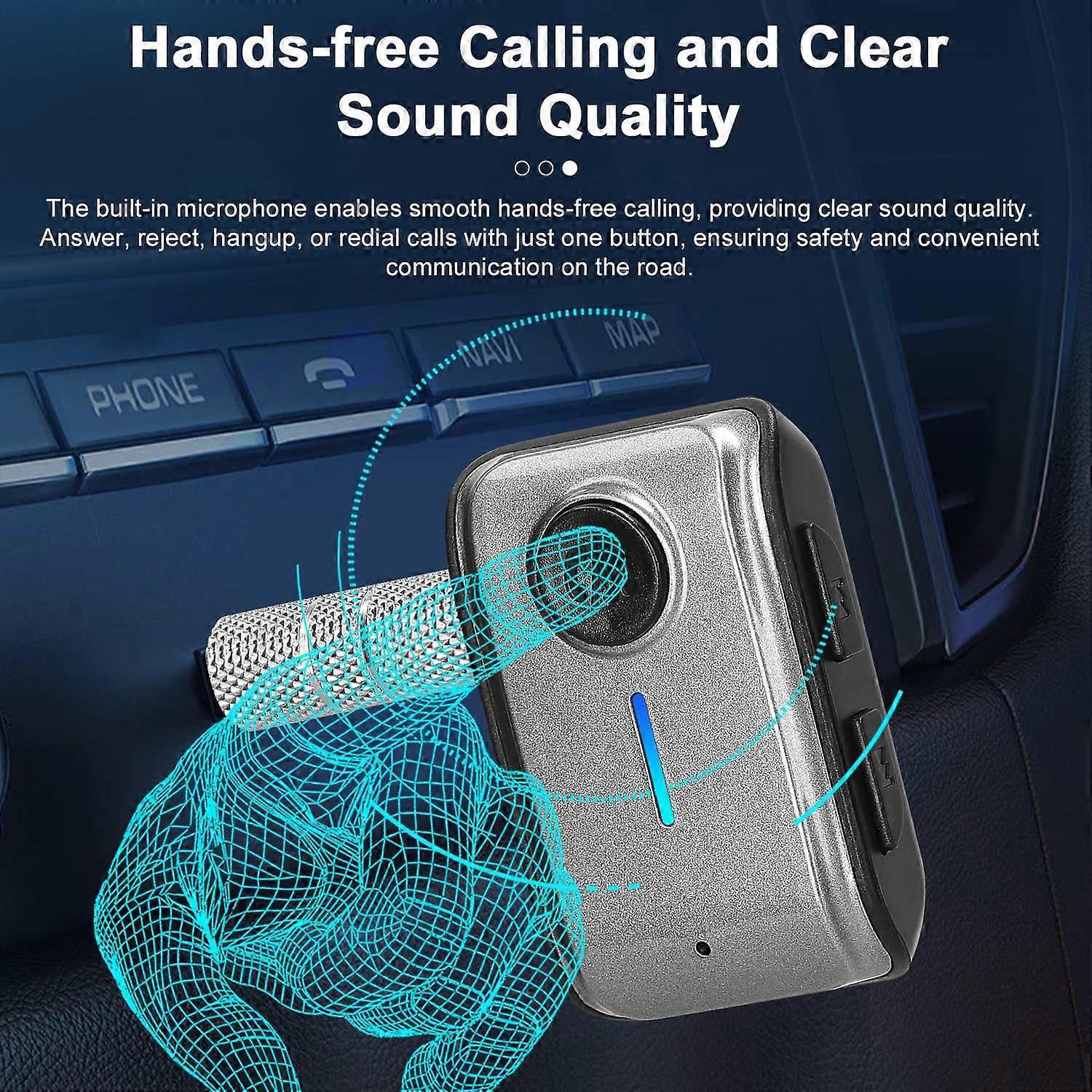 Bluetooth-autoempfänger Mit 3,5-mm-aux-anschluss, Kabellosem Audioempfänger, Integriertem Mikrofon Und Tf-kartensteckplatz