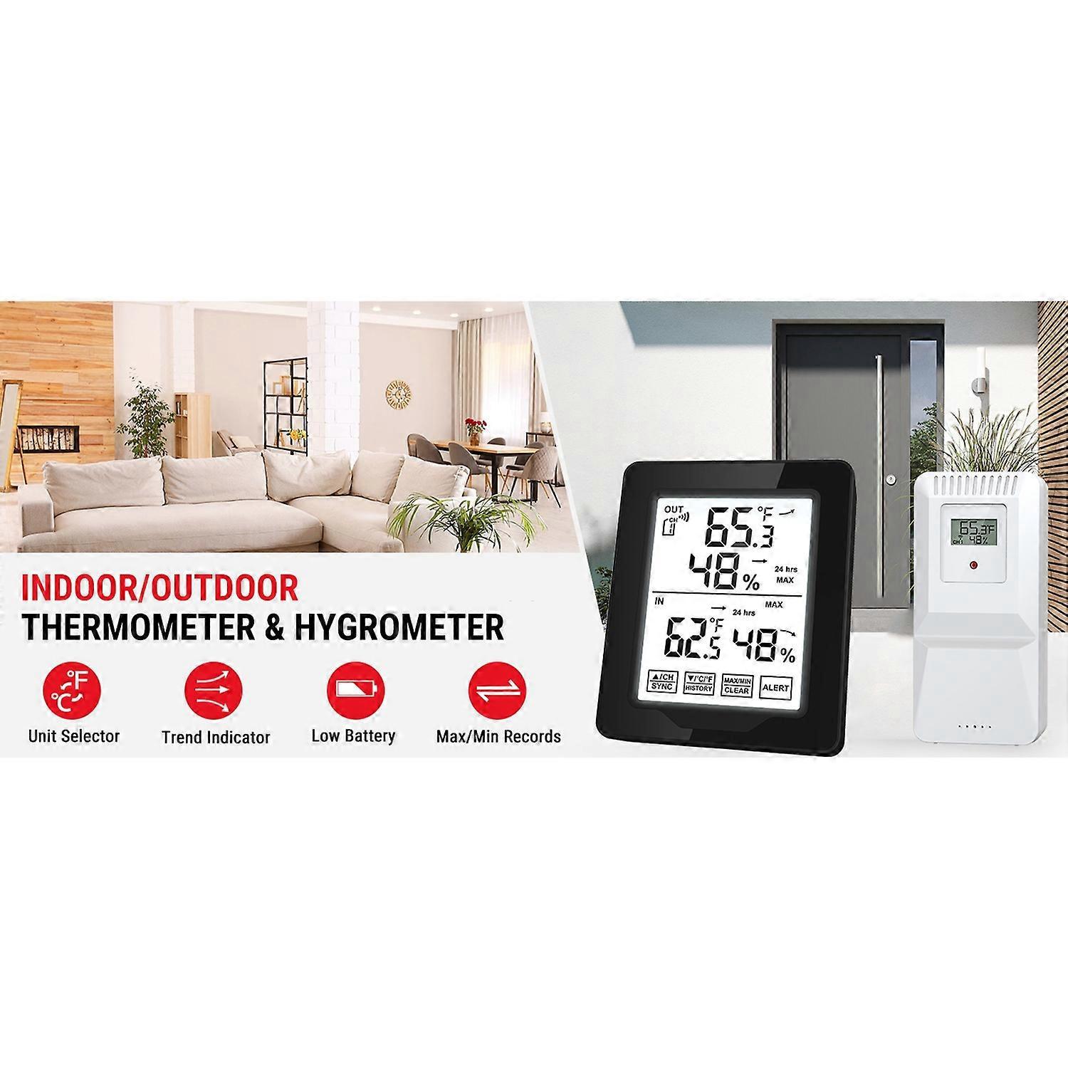 Wetterstation, Digitales Thermometer Für Innen Und Außen, Feuchtigkeitsmesser Mit Weißer Hintergrundbeleuchtung