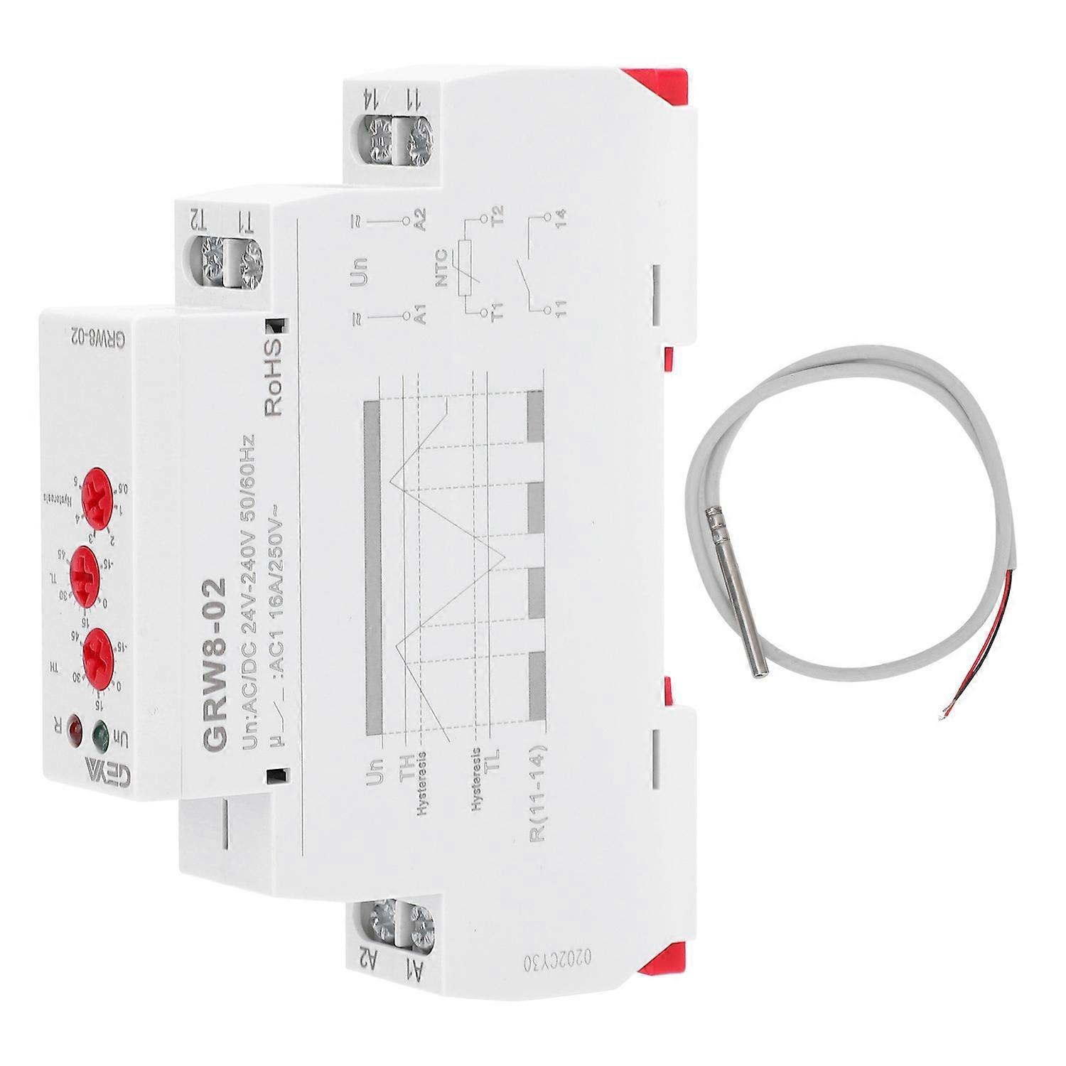 Temperaturregelrelais Für Din-schienenmontage Mit Prüfsonde Grw8-02 Ac/dc 24v-240v