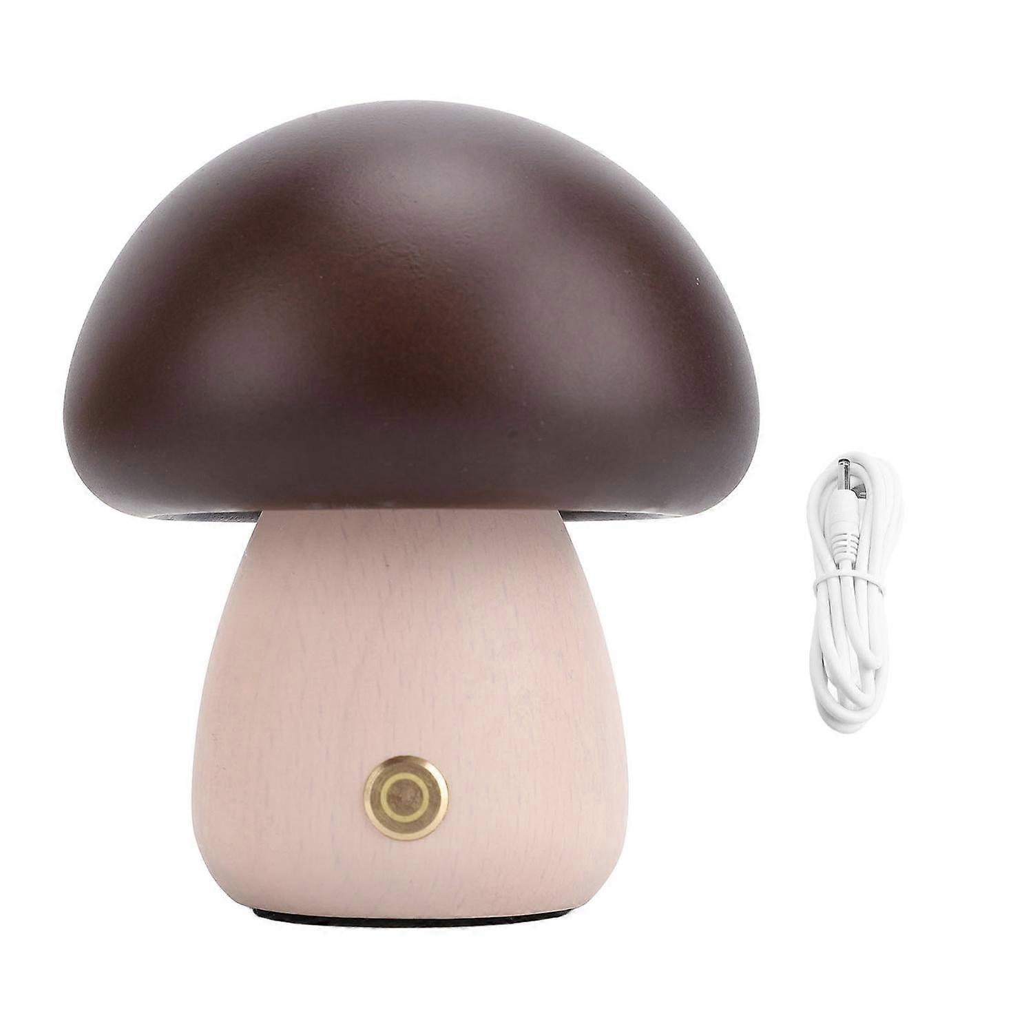 Kleine Pilz-nachttischlampe Aus Holz, Kabellos, Mit Touch-funktion, Usb-aufladbar, 450-mah-akku