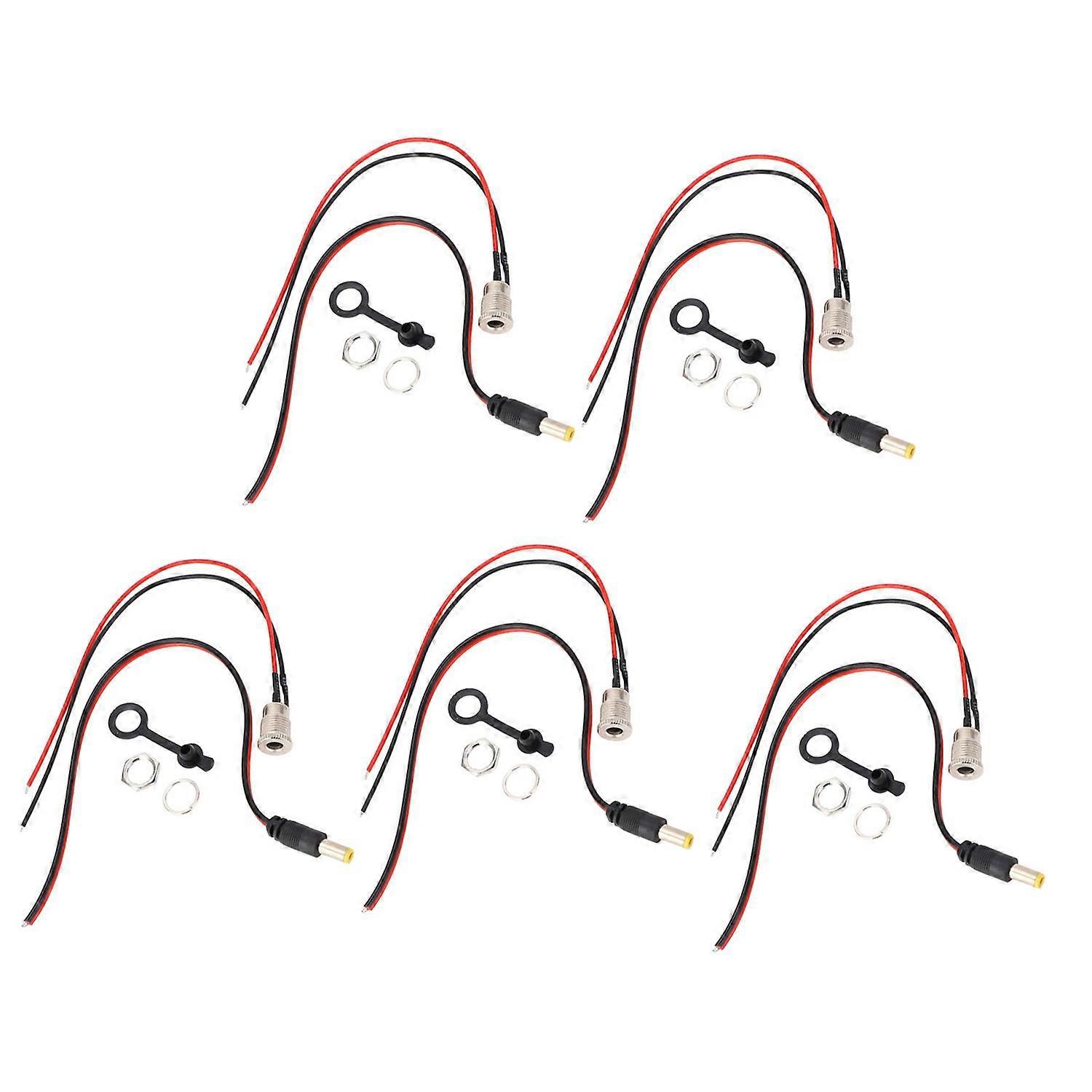 5er-set Netzstecker-kabel, Dc 10a, 5,5 X 2,1 Mm, 15 Cm, 18 Awg, Weiblicher Anschlussadapter Mit Wasserdichtem Stecker
