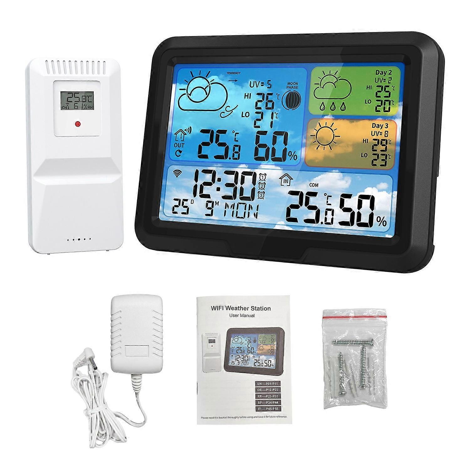 Wlan-wetterstation, 5,3-zoll-funkthermometer Für Innen Und Außen Mit Sensor, Unterstützt Die Tuya-app.