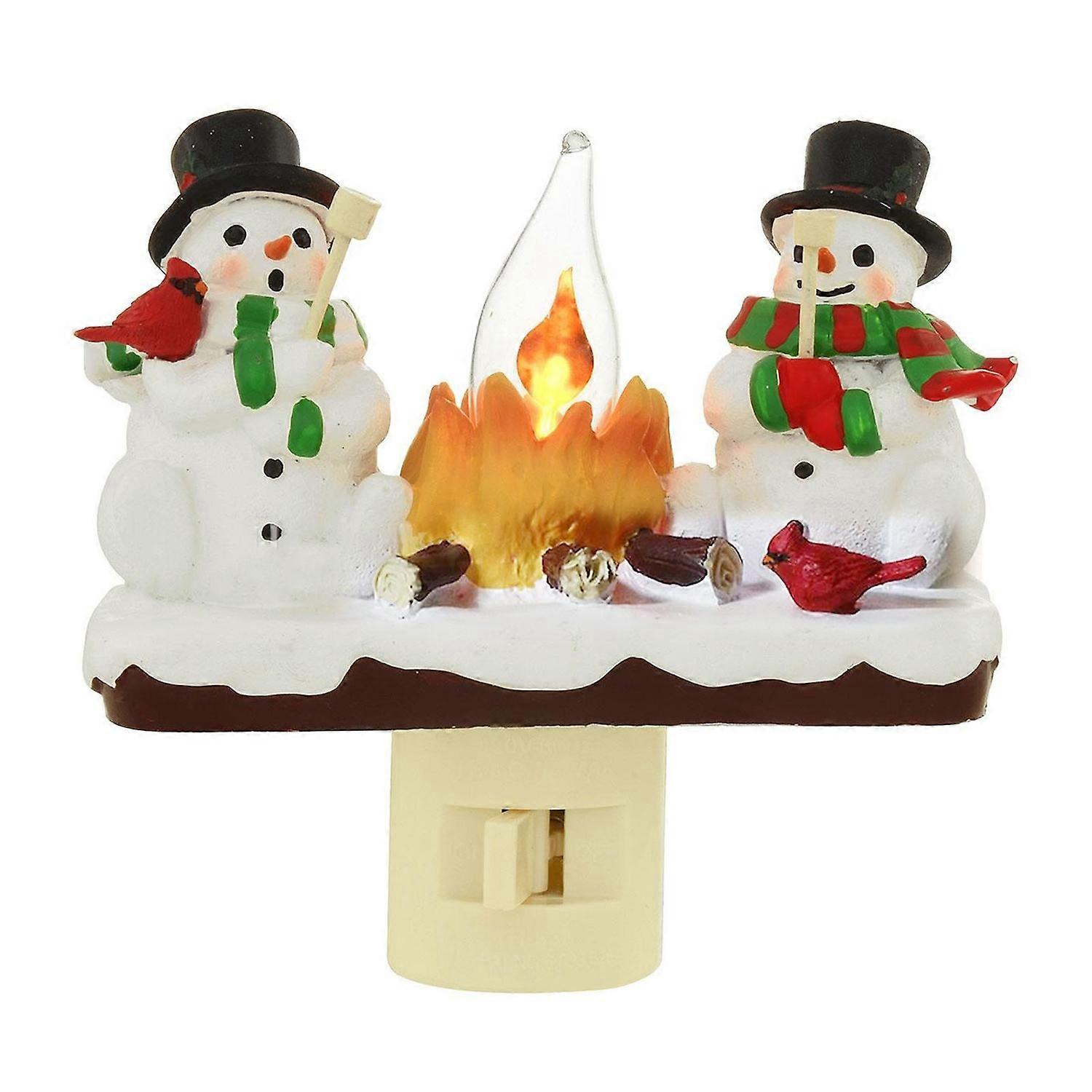 Schneemann- Und Lagerfeuer-nachtlicht Aus Kunstharz, Mehrfarbige Leds, Energiesparende Weihnachts-schneemannlampe, Heimdekoration