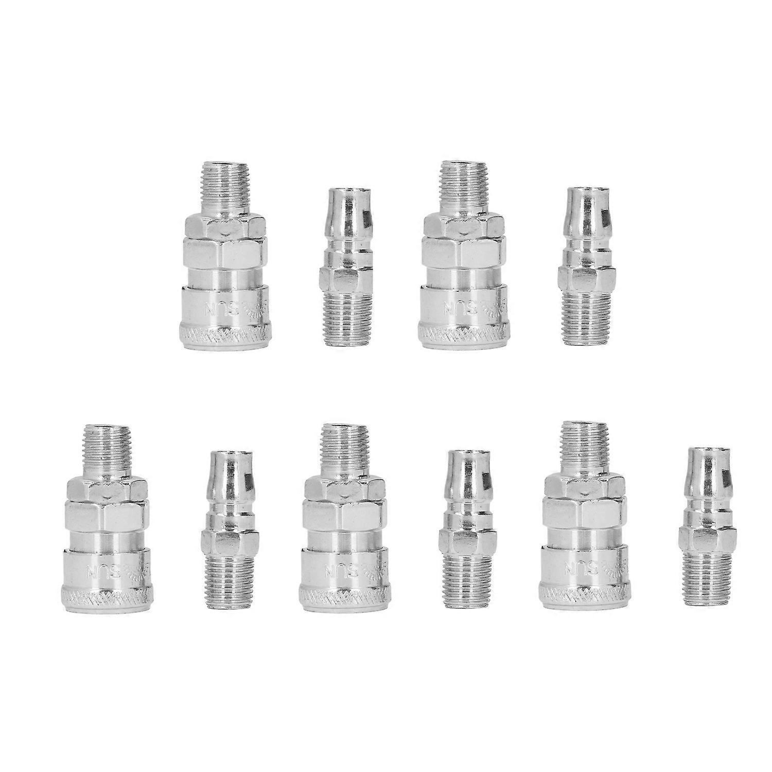 5 Sets Luftkupplungen, Vernickelte Edelstahl-pneumatik-schnellkupplungen Und Stecker-set (1/4 M)