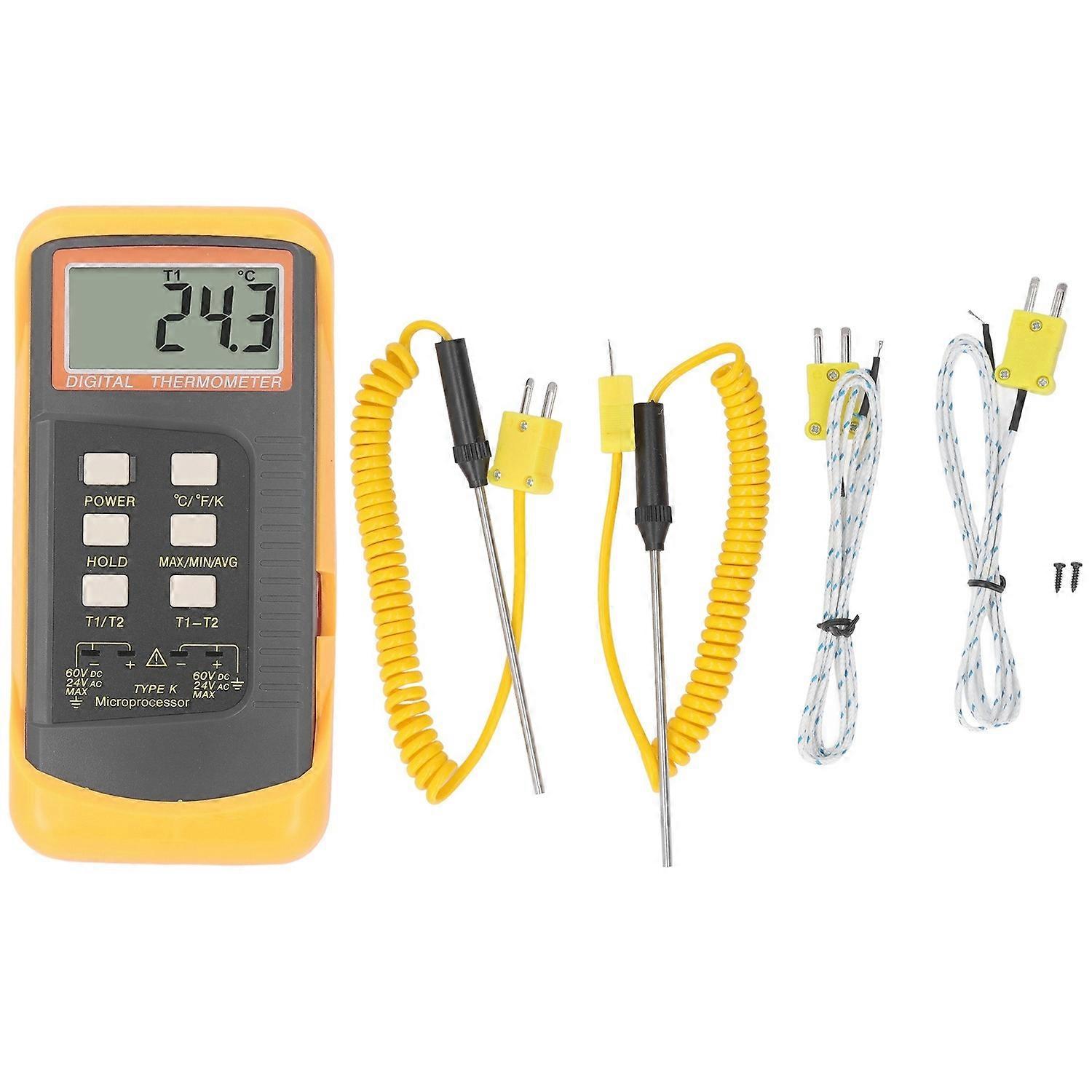 Thermoelement-thermometer Typ K, Zweikanal-lcd-temperaturanzeige Mit 4 Messfühlern, Dc 60 V, Ac 24 V Eingang