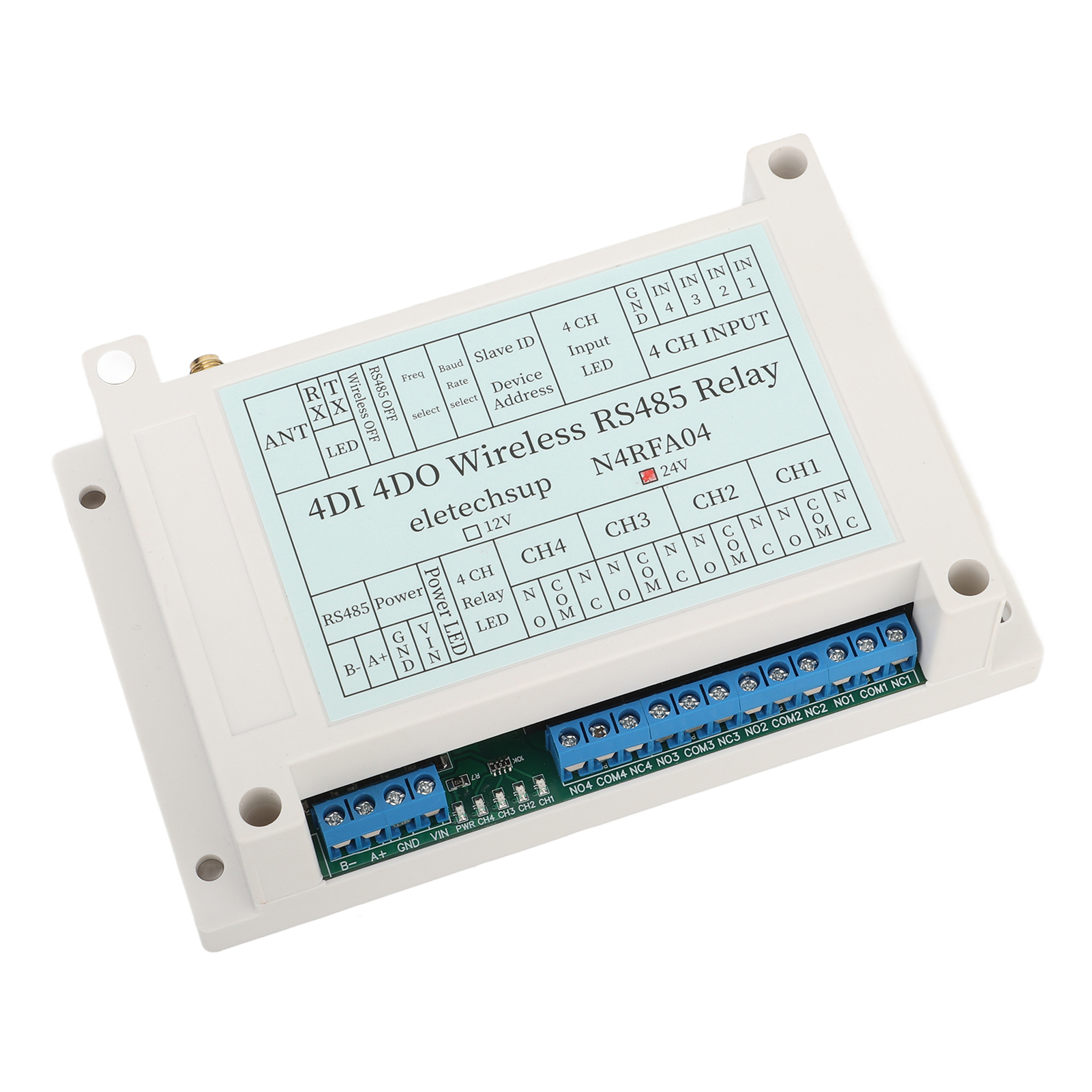 4-kanal-funkrelaismodul 4di 4do 433m Rs485 Sender-empfänger-relais Mit Antenne Dc 24v
