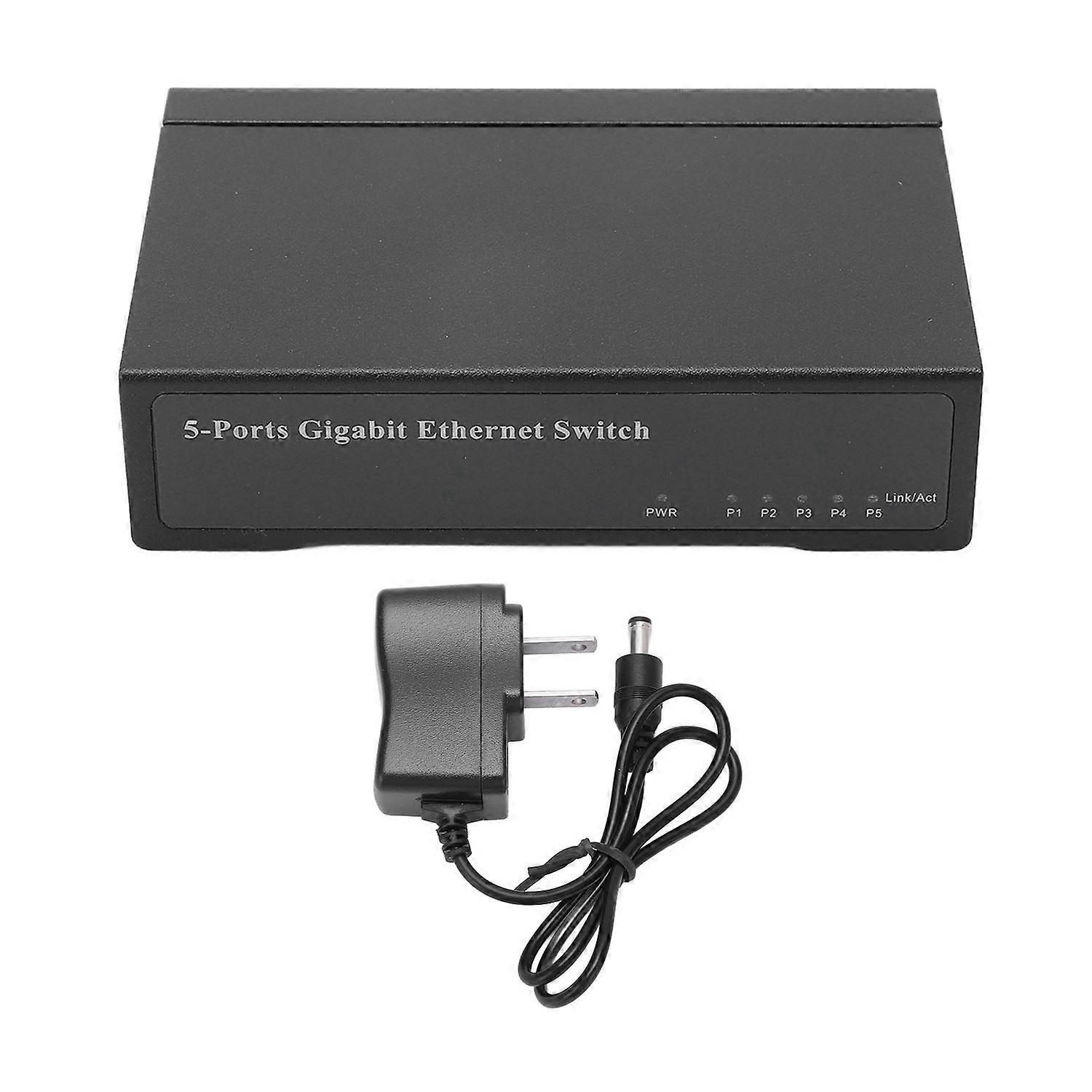Unmanaged Ethernet Desktop Switch 5 Ports Aluminiumlegierung Office Ethernet Splitter 100–240 V