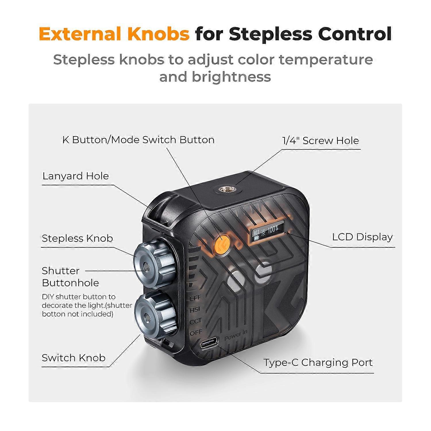 K&f Concept Pocket Rgb Videoleuchte, Magnetische Led-füllleuchte, Videokonferenzbeleuchtung, Cri 96+, 2500k-99