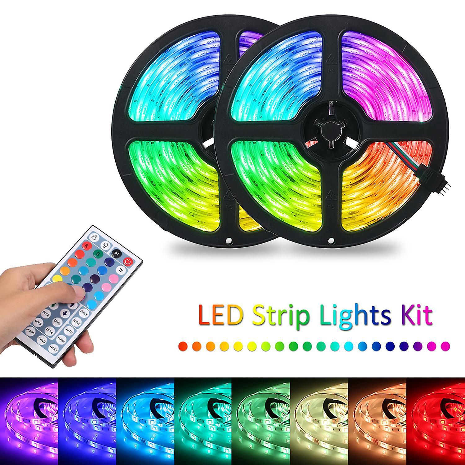 Tomshine 2x5m Rgb-streifen-set Mit 300 Leds, 44-tasten-ir-fernbedienung, Dimmbar Und Farbwechselnd