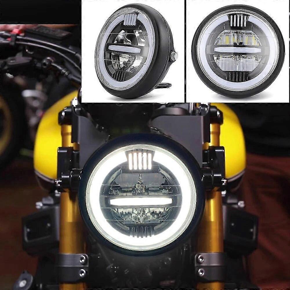 75 Zoll Universal-motorrad-led-scheinwerfer, Bernsteinfarbenes/weißes Licht, Passend Für Cafe Racer.