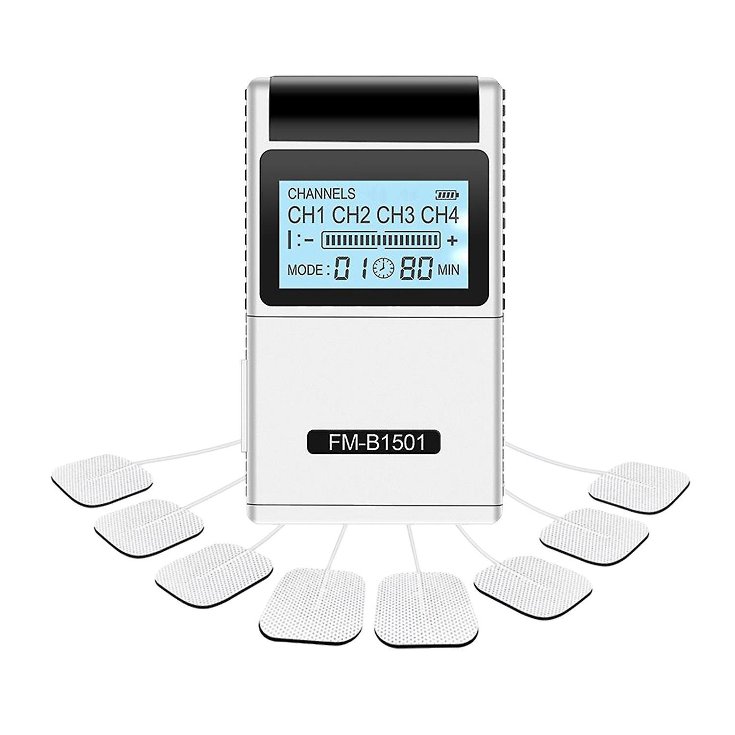 Tens/ems-muskelstimulator Mit 15 Modi Und 4 Ausgängen, 8 Elektrodenpads Für Natürliche Schmerzlinderung Und Elektrischen Impulsen